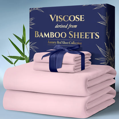 Bamboo Bed Sheet Set Twin Full Queen King - Cooling Soft Deep Pocket Fitted Sheets for Hot Sleepers, Moisture-Wicking Breathable Bedding Set Multiple Colors
