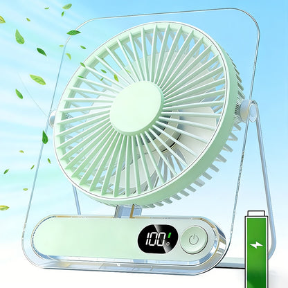 Portable USB Desktop Fan 3000mAh Battery, Ultra-Quiet 5-Speed Foldable Fan with 180° Adjustable Tilt and Digital Power Display, Small Personal Cooling Fan for Home, Office and Travel