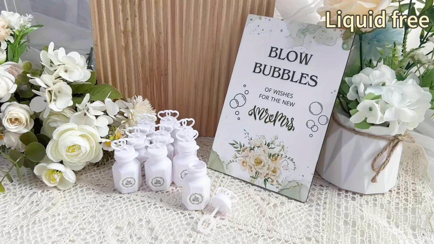 Wedding Bubble Bottle Party Favor Set 50 Mini Bottles with Wooden Sign & Stickers – Liquid-Free for Weddings Birthdays Showers