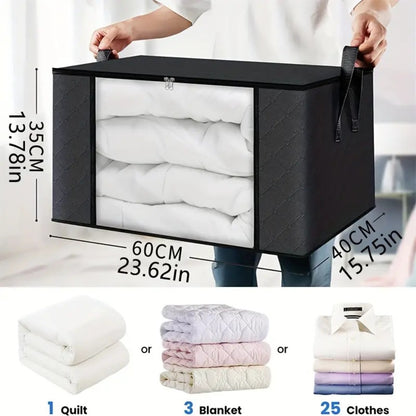 Large Capacity Storage Bags 4-Pack – 23.78 Gallon Foldable Closet Organizer Bins with Reinforced Handles for Clothing, Blankets, Comforters, Bedding & Under-Bed Storage – Black & Gray