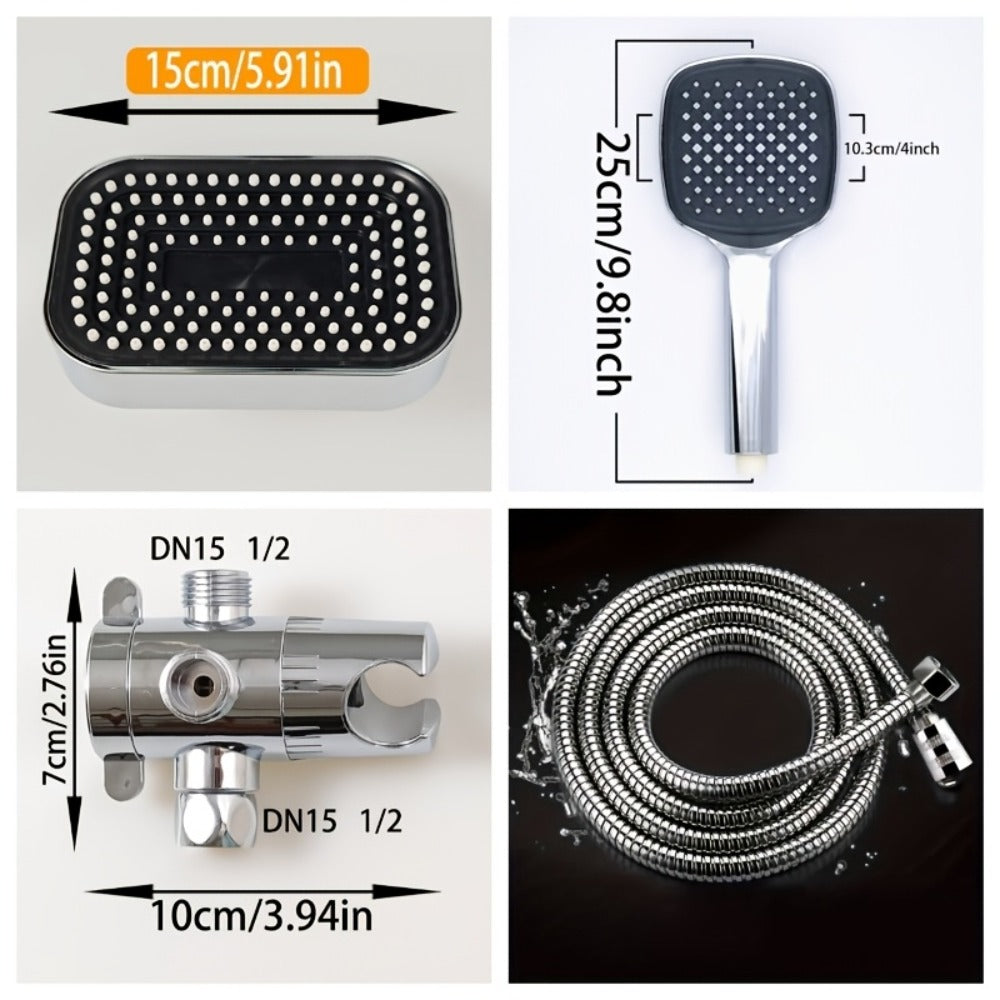 2-in-1 High Pressure Handheld Shower Head Set with Rain Showerhead – Long Hose T-Valve ABS Wall Mount Bathroom Upgrade