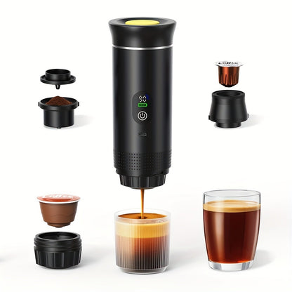 Portable Espresso Machine Type-C Charging Self-Heating – Single Serve Coffee Maker with Temperature & Battery Display, Hot & Cold Brew, Ground Coffee & Capsule Compatible, for Travel RV Hiking Office