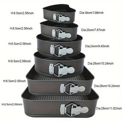 Cake Pan Set 6-Piece with Removable Bottom, Carbon Steel Nonstick Baking Molds in 3 Shapes Square Round Heart, Heavy Duty Springform Cake Pans for Chiffon Mousse Cheesecake Birthday Wedding
