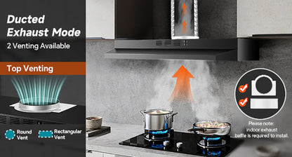 Range Hood 36 Inch Under Cabinet Ducted Ductless Convertible Stainless Steel 350CFM 2-Speed Exhaust Fan LED Light 3-Layer Aluminum Mesh Filter Top Rear Venting Kitchen Vent Hood