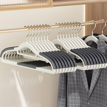 Non-Slip Clothes Hangers 50 Pack with 8 Clasps - Heavy Duty Space Saving Velvet Shoulder Strips Wardrobe Hangers for Shirts, Pants, Coats, Scarves, Wet Dry Use, Closet Organizer