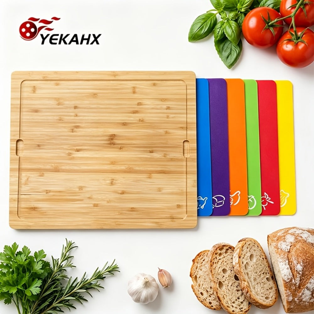 Bamboo Cutting Board Set for Kitchen – Food-Safe Cheese Platter & Charcuterie Board for Meat, Cheese, Bread, Vegetables & Fruits, Perfect Home Kitchen Gadget or Housewarming Gift, 1pc or 7pcs Set