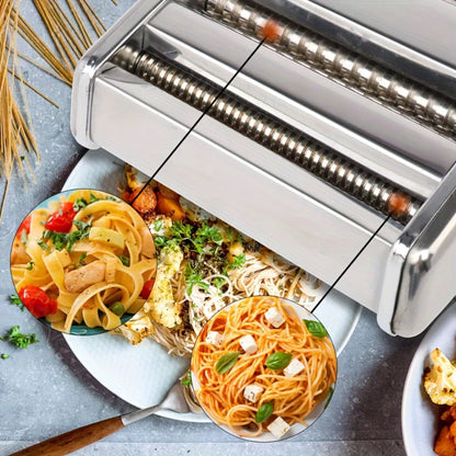 Manual Pasta Maker Machine Stainless Steel – Hand Crank Pasta Roller for Spaghetti Fettuccine Lasagne Noodles, Adjustable Thickness, Anti-Slip Handle, Fresh Homemade Pasta Kitchen Gadget Gift for Foodies