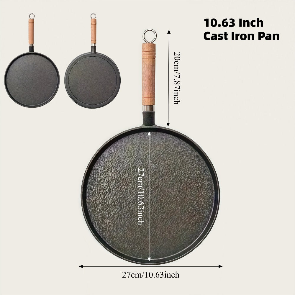 Cast Iron Skillet Non-stick Flat Pan 8.27/9.45/10.63 Inch for Pancakes Eggs & Crepes – Induction Gas Campfire Compatible Breakfast Griddle Pan for Indoor Outdoor Cooking