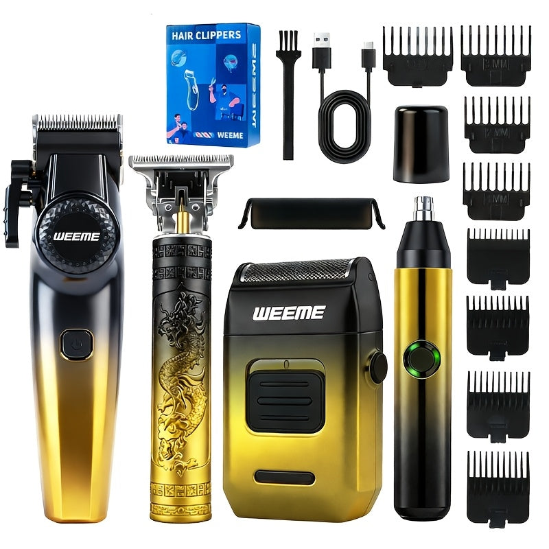Men's Grooming Gift Box Set – Dragon & Phoenix Design, 2/4pcs Kit with Shaver, Hair Clipper, Nose Hair Remover & T9 Detail Trimmer for Shaving, Hair Cutting & Nose Hair Removal