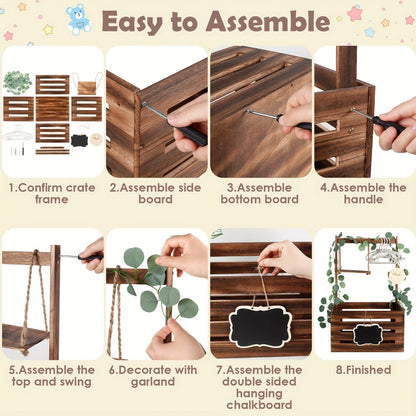 Wooden Gift Box Crate with Handle - Large Wood Keepsake Basket for Baby Shower Gifts Hamper Mom Dad Christmas Party Decor Storage Organizer