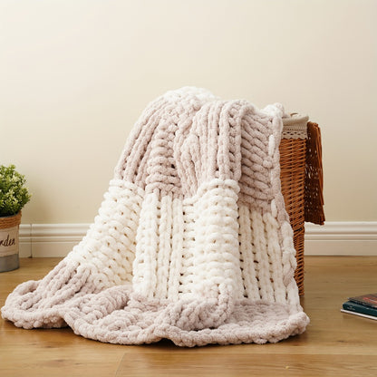 Chunky Chenille Cable Knit Throw Blanket – 350-400gsm Soft Warm Crochet Throw for Sofa, Bed & Couch, Vintage Patchwork, 14 Colors