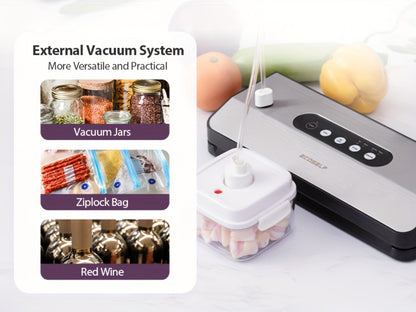 Vacuum Sealer Machine 8-in-1 – 65Kpa Food Sealer with Cutter, Accessory Hose, 10 Bags Included, Stainless Steel, External Vacuum Port for Food Storage, Sous Vide & Meal Prep
