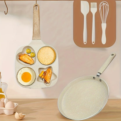 Non-Stick Cookware Set 5-Piece Beige – Pumice Stone Coating Egg Frying Pan Pancake Skillet with Kitchen Utensils | Aluminum Induction Compatible Home Cooking Set for Eggs Pancakes & Breakfast