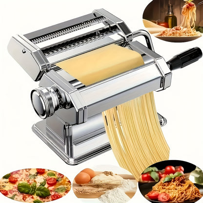 Pasta Machine with 8 Adjustable Thickness Settings, 2-in-1 Stainless Steel Manual Pasta Maker with Roller & Cutter, Homemade Noodle Maker for Spaghetti Fettuccine Lasagna Dumpling Wrappers