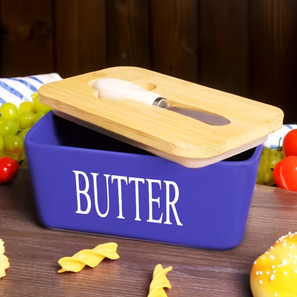 Ceramic Butter Dish with Lid and Knife – Large Countertop Butter Keeper, Airtight Seal, Easy-Clean Design, Multiple Colors – Kitchen Gift for Butter Lovers