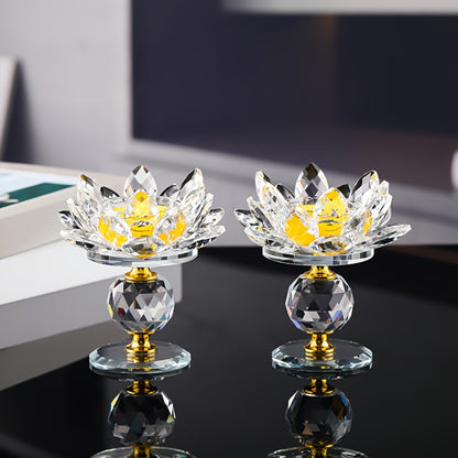 Crystal Lotus Candle Holder 2pcs, Polished Decorative Lotus Candleholder for Tea Light & Pillar Candles, Elegant Home Decor Centerpiece for Christmas, Thanksgiving, Halloween, Easter & Hanukkah – Green, Purple, Blue, Pink