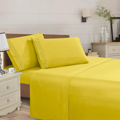 Microfiber Bed Sheet Set 4-Piece Deep Pocket Cooling Sheets Twin Full Queen King Cal King Split King – Soft Wrinkle Fade Resistant Hotel Quality Bedding