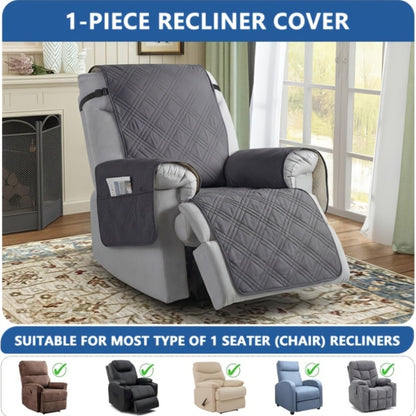 Recliner Cover Quilted with Side Pocket - Anti-Slip Elastic Band Pet Friendly Sofa Chair Protective Slipcover Easy Install for Living Room Home Decor, 6 Colors