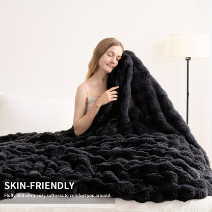 Faux Rabbit Fur Fluffy Blanket – Thick Warm Soft Plush Throw for Bed & Living Room, Luxury Furry Blanket, 8 Colors, 4 Sizes