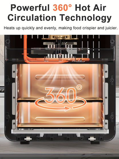 Air Fryer Toaster Oven Combo Extra Large – 12-Quart Countertop Convection Oven with Digital Touchscreen, 12 Preset Functions, Baking, Roasting & Reheating, Family-Sized Meals, Black