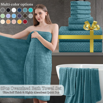 700GSM Bath Towel Set 8 Piece Extra Large Ultra Soft Thick - Highly Absorbent Quick Dry | 2 Oversized Bath Towels 2 Hand Towels 4 Washcloths | 16 Colors | Bathroom Hotel Gym Spa Adult Gift Set