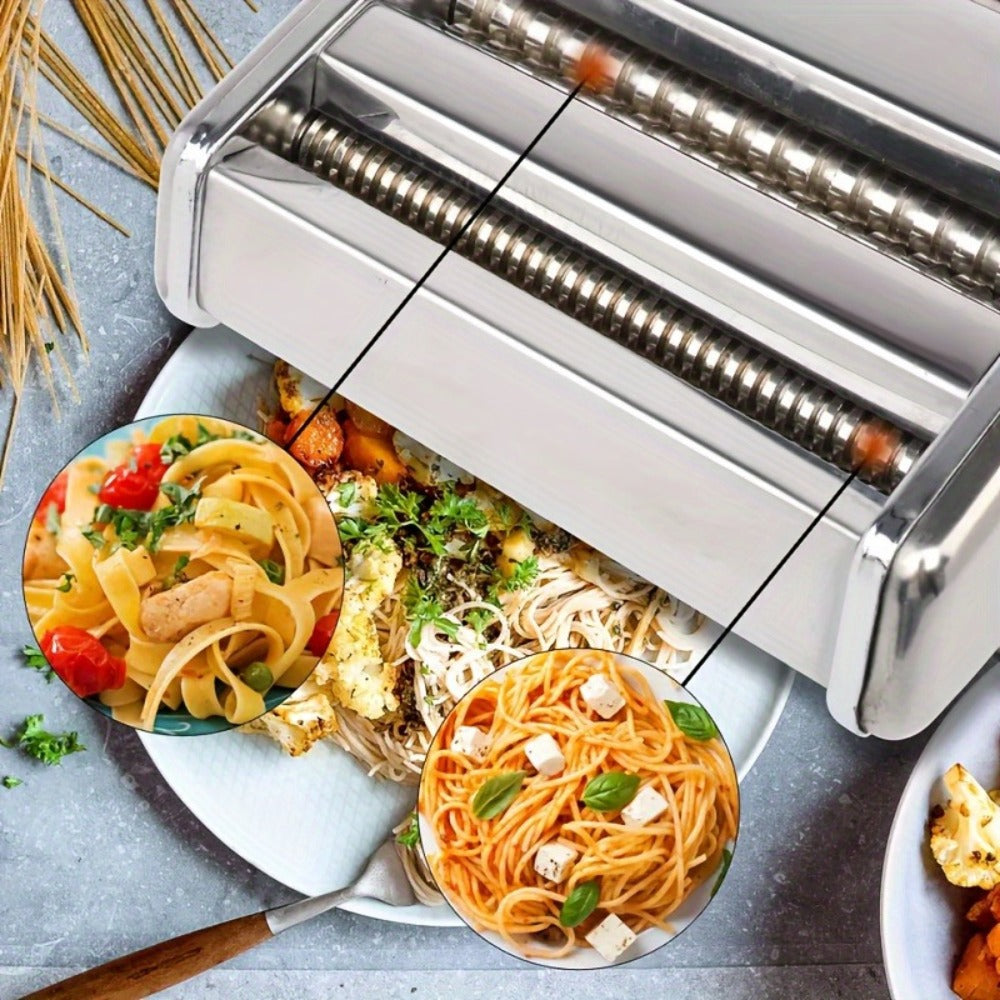 Pasta Maker Machine Manual 9 Adjustable Thickness Settings Stainless Steel Pasta & Noodle Cutter for Spaghetti Fettuccine Lasagna Dumpling Wrappers - Durable Hand Crank Kitchen Tool for Homemade Pasta