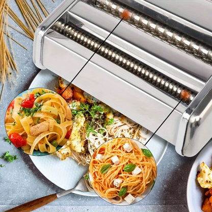 Pasta Maker Machine Manual 9 Adjustable Thickness Settings Stainless Steel Pasta & Noodle Cutter for Spaghetti Fettuccine Lasagna Dumpling Wrappers - Durable Hand Crank Kitchen Tool for Homemade Pasta