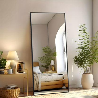 Full Length Mirror Floor Standing, Arched & Rect Body Mirror with Stand, Hanging or Leaning Wall Mirror, Aluminum Alloy Thin Frame for Bedroom Hotel Bathroom
