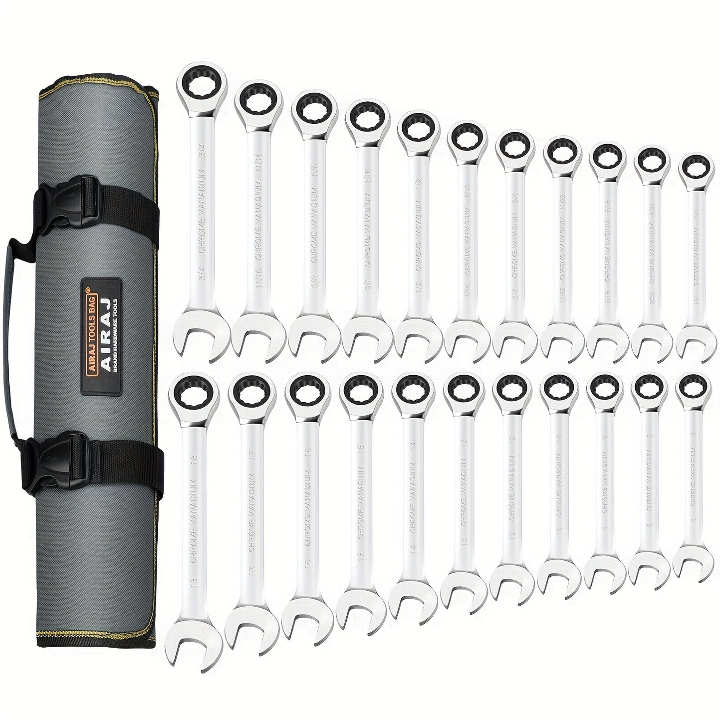 Combination Ratcheting Wrench Set 22pcs SAE & Metric, 1/4"-3/4" & 6-18mm Chrome Vanadium Steel, 72-Tooth Ratchet Wrenches with Oxford Bag, ANSI Standard for Car Repair & Home Appliance Maintenance