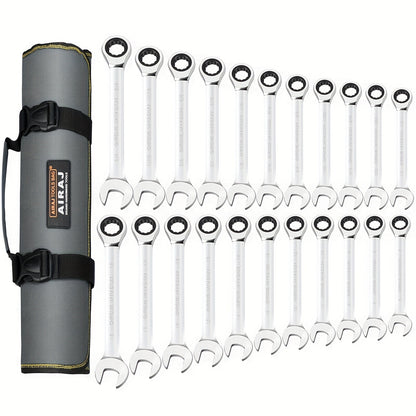 Combination Ratcheting Wrench Set 22pcs SAE & Metric, 1/4"-3/4" & 6-18mm Chrome Vanadium Steel, 72-Tooth Ratchet Wrenches with Oxford Bag, ANSI Standard for Car Repair & Home Appliance Maintenance