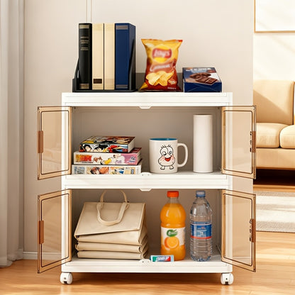 Stackable Foldable Storage Cabinet with Door – PP Plastic 1/2/3/4/5 Layer Organizer Box with Wheels & Cover | Dual-Access Home Storage for Clothes, Books, Snacks & Kitchen Supplies | Office & Garage