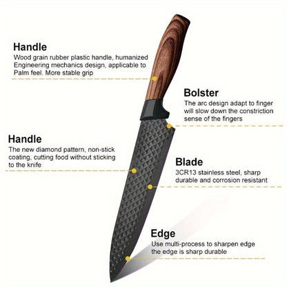 Kitchen Knife Set 6-Piece Professional Chef's Knife Set | High Carbon Stainless Steel Ultra-Sharp Blades | Non-Stick Ergonomic Wooden Handle | Chef Slicing Scraper Scissors | Home & Gift Box Set
