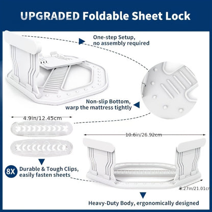 Bed Sheet Holder Straps – Heavy-Duty Mattress Sheet Grippers, No More Loose Bedding, Universal Fit for All Mattress Depths & Sheet Styles, Easy One-Time Installation, White & Gray
