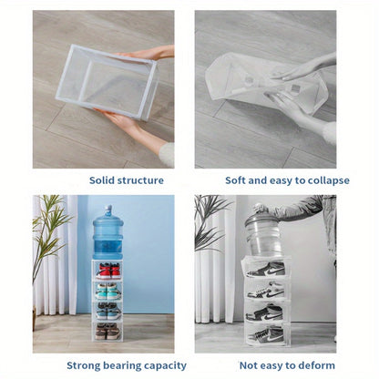 Clear Shoe Organizer Box 6-Pack, Stackable Shoe Storage with Magnetic Door, Dustproof Sneaker Display Case for Women & Men, Front-Loading Large Plastic Closet Shoe Rack for Boots & Hats