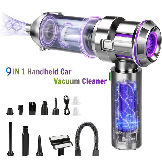 25000PA Handheld Cordless Car Vacuum Cleaner 9-in-1 Rechargeable Brushless Motor Washable Filter Low Noise with Multiple Attachments for Car Home Pet Office Purple Black