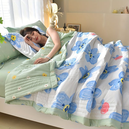 Quilt Set 3 Piece Summer Cooling – Floral Printed Thin Comforter with 2 Pillowcases, Soft Skin-Friendly Bedding for Twin Full Queen King, All Season Lightweight Blanket for Bedroom Hotel Guest Room
