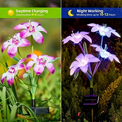 Solar Garden Lights Blooming Lily Flower | 7 Color Changing LED | Waterproof Outdoor Solar Stake Lights | Yard Patio Pathway Gravestone Decor | 2 4 12 Pack Solar Flower Lights