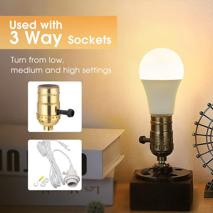 3-Way LED Light Bulb A19 40 60 100W Equivalent 1500 Lumens E26 Base – Soft White 2700K & Daylight 5000K Three-Way Bulb for Bedroom Living Room Study Room Table Lamp, 2 & 4 Pack