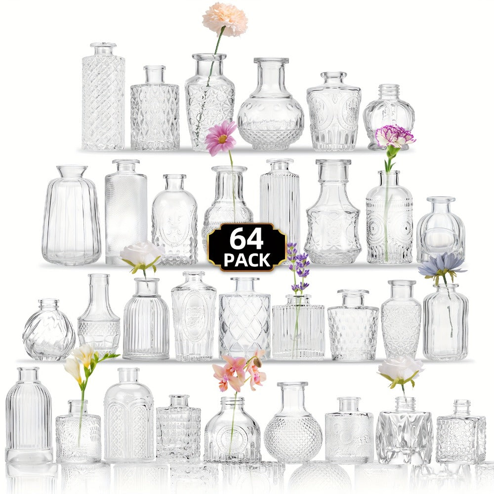 Mini Clear Bud Vases Bulk Set 12/30/43/52pcs – Small Glass-Look Flower Vases for Wedding Centerpieces, Birthday Party, Anniversary, Home Table Decor, Multiple Sizes