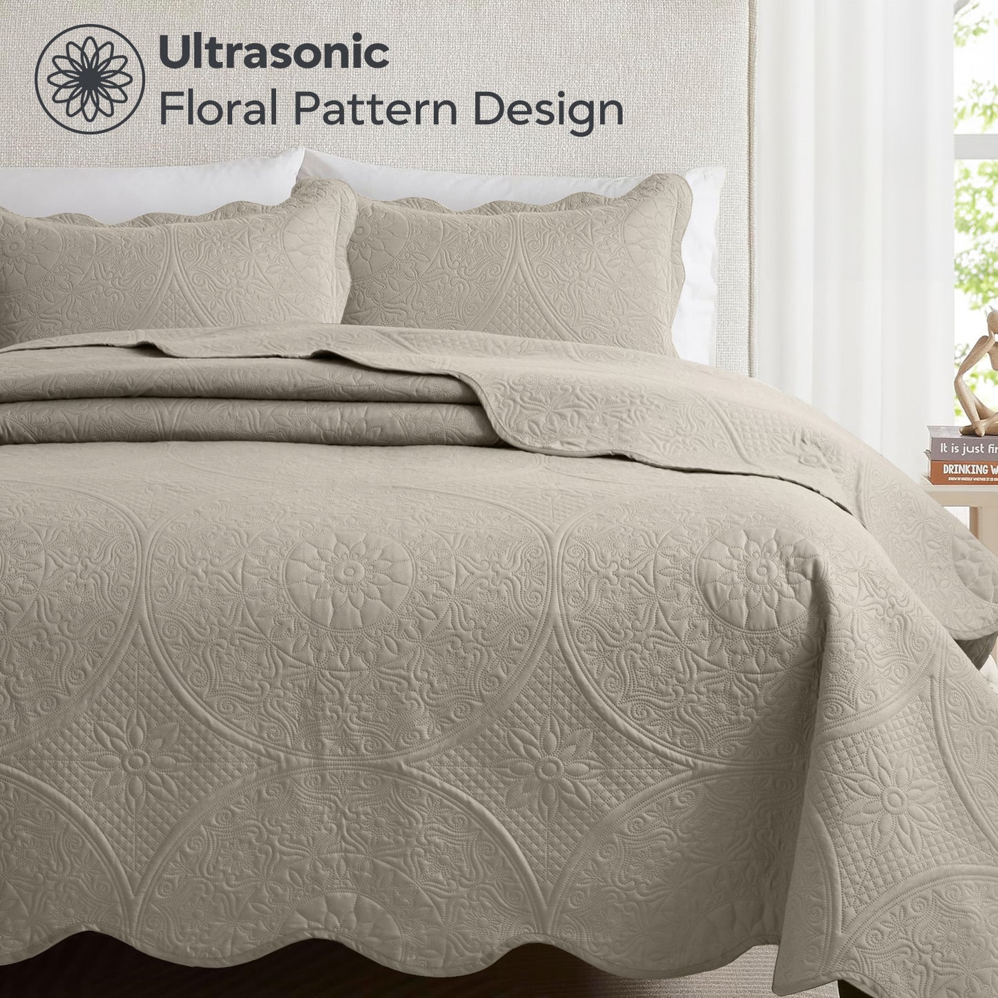 Quilted Bedspread Set 3 Piece – Soft Floral Coverlet with Pillow Shams, Lightweight Breathable Quilt for Bedroom & Guest Room, All Season Bed Cover