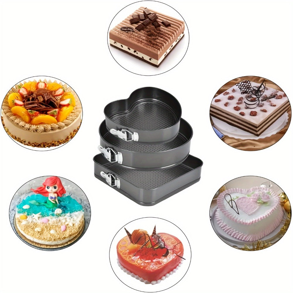 Removable Bottom Cake Pan Set, Nonstick Carbon Steel Round & Heart Shaped Springform Baking Pans, Easy Release Cake Molds for Cheesecake Mousse Layer Cake, 3-Piece or 6-Piece, Black