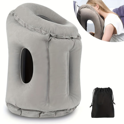 Inflatable Travel Neck Pillow Portable Air Cushion Soft Microfiber Cover Ergonomic Neck Support for Airplane Train Car Office Napping Compact Lightweight Travel Pillow Grey 15.17 Oz