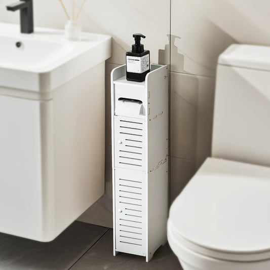 Slim Bathroom Storage Cabinet – PVC Toilet Paper Holder & Organizer for Small Spaces, Easy Assembly, Multi-Room Use, Bedroom & Living Room