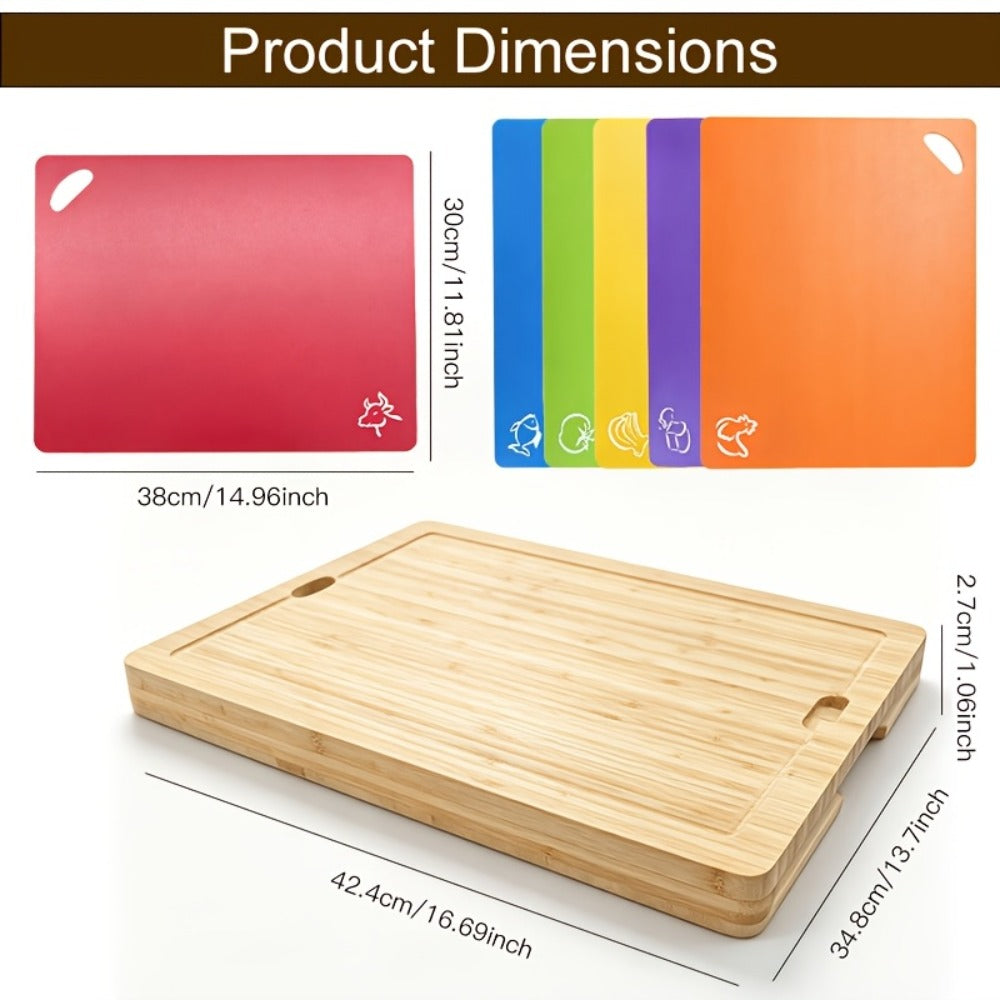Bamboo Cutting Board Set for Kitchen – Food-Safe Cheese Platter & Charcuterie Board for Meat, Cheese, Bread, Vegetables & Fruits, Perfect Home Kitchen Gadget or Housewarming Gift, 1pc or 7pcs Set
