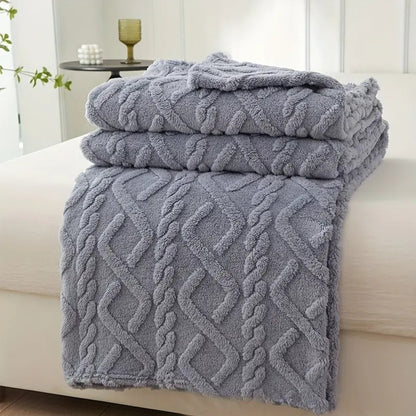 3D Plush Dense Weave Fleece Blanket – Ultra-Soft Warm Throw for Bed, Couch, Travel & Outdoor, Air-Conditioning Friendly, 3 Colors, 2 Sizes