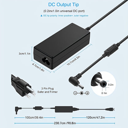 19V 3.42A 65W Universal Laptop Power Adapter - Compatible with HP, LG Monitor, Samsung TV, Acer, Chromebook, ASUS, JBL Speaker, AC 100-240V Input, 9 DC Tips Included, Short Circuit Protection