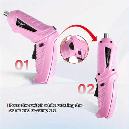 Pink Electric Screwdriver Set 47pcs 3.6V Cordless Drill Screwdriver Rechargeable 3.5Nm Torque with Front LED Light for Small Home Projects DIY Repair