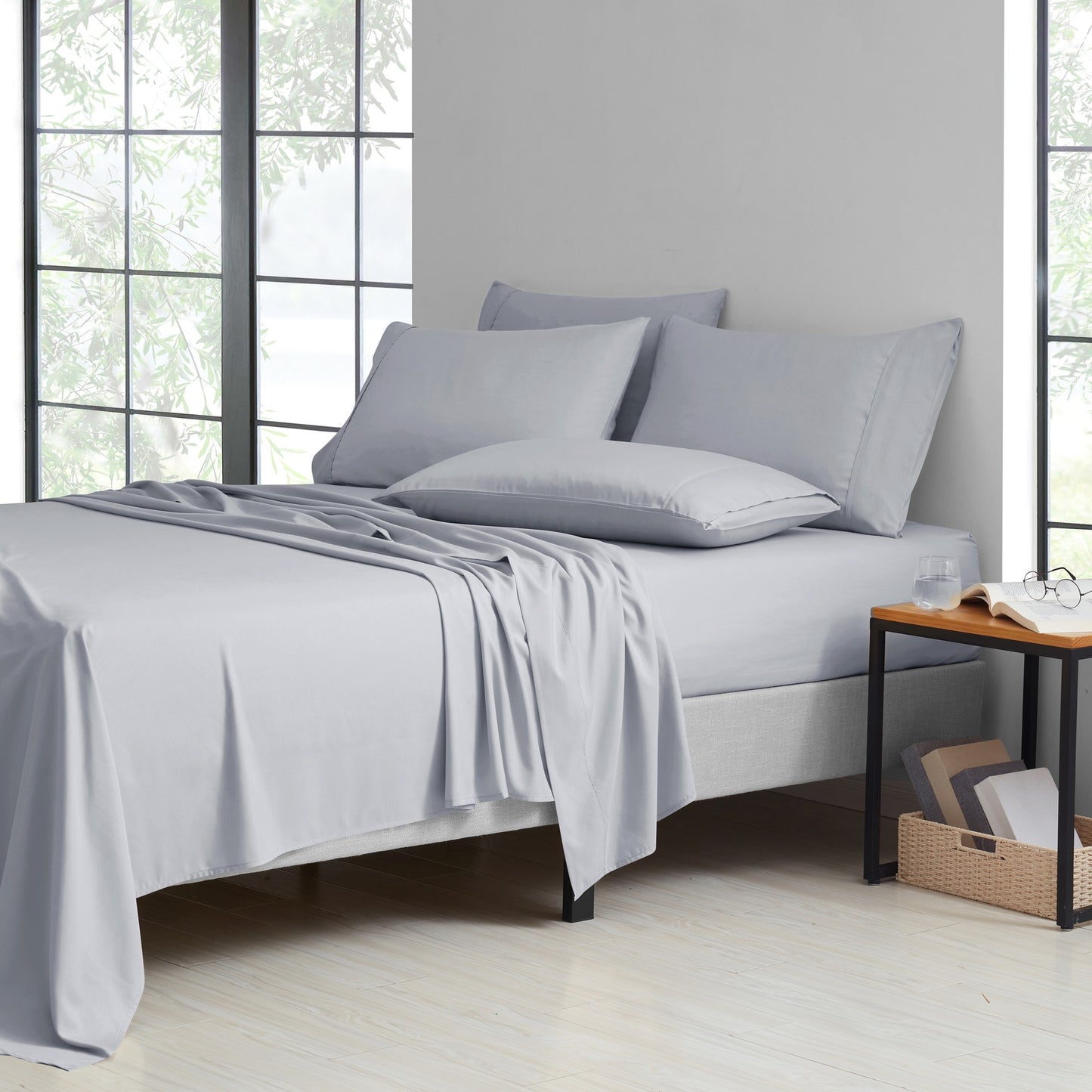 Bamboo Sheet Set 6 Piece Cooling Bed Sheets with Deep 16 Inch Pockets - 2000 Thread Count Microfiber Bamboo Blend Fitted Flat Sheets Pillowcases Twin Full Queen King Cal King