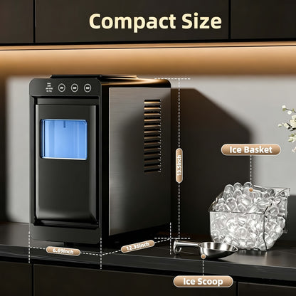 Countertop Ice Maker – 26 Lbs in 24 Hours, Selectable Ice Size, Internal Lighting, Self-Cleaning Portable Ice Machine with Basket & Scoop, Compact Design for Home, Kitchen & Office Use