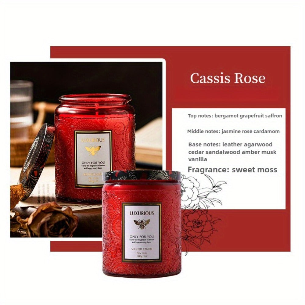 Scented Candle in Relief Glass Cup – Aromatherapy Home Fragrance with Crystal Embellishment, Single Wick, Multiple Scents – Jasmine, Tuberose, Amber, Sage & More